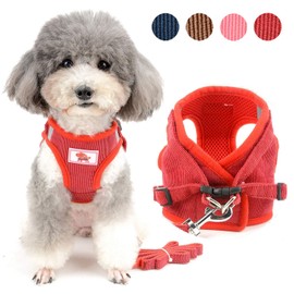 Zunea Dog Harness with Lead For Small Dogs And Puppies - Adjustable, Reflective, No-Pull, Soft Mesh, Corduroy Chest Harness for Pets / Puppies / Chihuahua / Cats