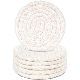 DomeStar 6PCS White Absorbent Coasters for Drinks, 3.5Inch Woven Coasters Drink Coasters for Kitchen Living Room Coffee Table Tabletop Protection Housewarming Gift