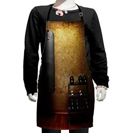 Ambesonne Fitness Apron, Gym Room with Equipments Dumbbells Work Out Concept 3D Digital Print, Small Apron Bib with Adjustable Ties for Baking Painting, Small Size, Black Redwood Pale Brown