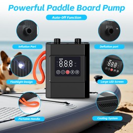 20PSI Electric Paddle Board Pump, Rechargeable Sup Pump with Storage Bag, Intelligent Dual Stage Inflation & Deflation, Auto-Off SUP Air Pump for Stand Up Paddle Boards, Kayaks, Boats, Tents