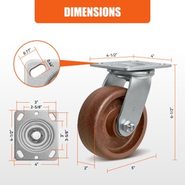 CWfutureparts 5"X2" High-Temp Nylon Heavy Duty Casters,1 Swivel Caster, Industrial Casters for Bakery, Metal Smelting, Commercial Kitchen-1000 LBS Load Capacity