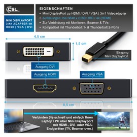 CSL - Mini DP HDMI 3-in-1 Adapter, Black