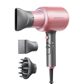 Wavytalk Hair Dryer, Blown Away Ionic Hair Dryer for Curly Hair with Diffuser, 1875W Fast Drying Blow Dryer with Ceramic Technology, 3 Attachments for All Hair Types, Light and Quiet, Rose Gold