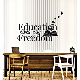 Vinyl Wall Decal Education Quote School Study University Books Freedom Birds Stickers Mural Large Decor (g2175) Black