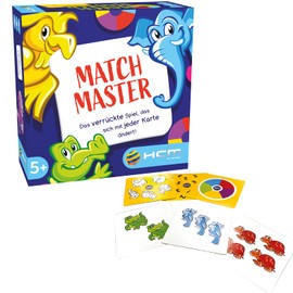 HCM Kinzel 55163 Match Master Card Game Reaction, Speed & Attention with Animals, Colours & Numbers for 2-6 Players from 5 Years, 55163, Multicoloured, S