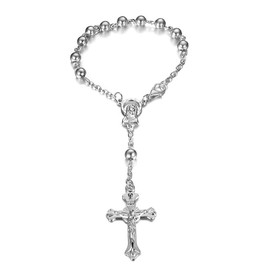 BOBIJOO JEWELRY - Mini Chapelet Voiture Camion Bracelet Marie Vierge Croix Pendentif tout Argent, Metal