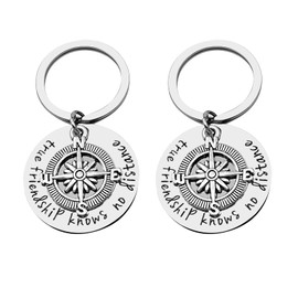 Best Friend Keychain Gift Long Distance Friendship Keyring True Friendship Knows No Distance Keychain for Women Men Teen Girls Besties BFF Moving Going Away Christmas Wedding Birthday Jewelry Gifts