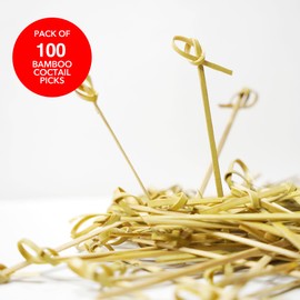CAPACITEA 100pcs Bamboo Knotted Skewers with Twisted Ends for Party Nibbles, 9cm