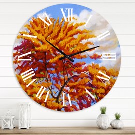 Designart 'Autumn Colored Forest Treescape XXXIV' Farmhouse wall clock - 36 in. high, 36 In. Wide