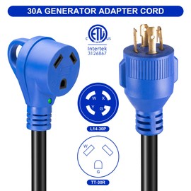 FROSTYRIDER 4 Prong 30 Amp RV Generator Adapter Cord,NEMA L14-30P to TT-30R Electrical Adapter Cord,10/3 Gauge Generator Cord Heavy Duty with LED Power Indicator,12 inch