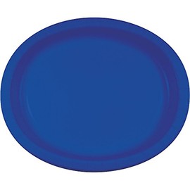 Club Pack of 96 Decorative Oval Cobalt Blue Disposable Paper Party Platters 12"