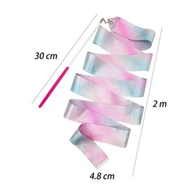 Lunpog Flashing Dance Ribbons 4 Pcs Gymnastic Ribbon 2M with Pink Wand for Kids Girls Adults Artistic Training