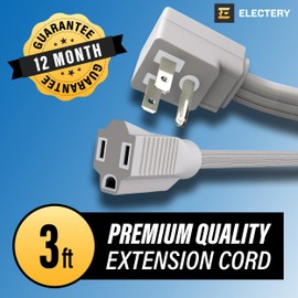 ELECTERY Heavy Duty Appliance Extension Cord, 14 AWG - 3 Prong Grounded Flat Plug, Gray Power Wire for Indoor Air Conditioner and All Major Appliances, 15 Amps, 1875W, ETL Listed. (3 Ft)