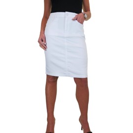 Women's Knee Length Stretch Chino Pencil Skirt Ladies Jeans Style Heavy Cotton Casual Summer Skirt White 8-20 (10)