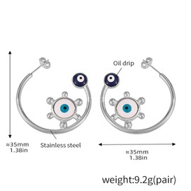 Evil Eye Hoop Earrings for Women Trendy 18k Gold Plated Hoop Dangle Earrings C Shape Hoop Earrings Blue Evil Eye Earrings Jewelry Gifts (Silver)