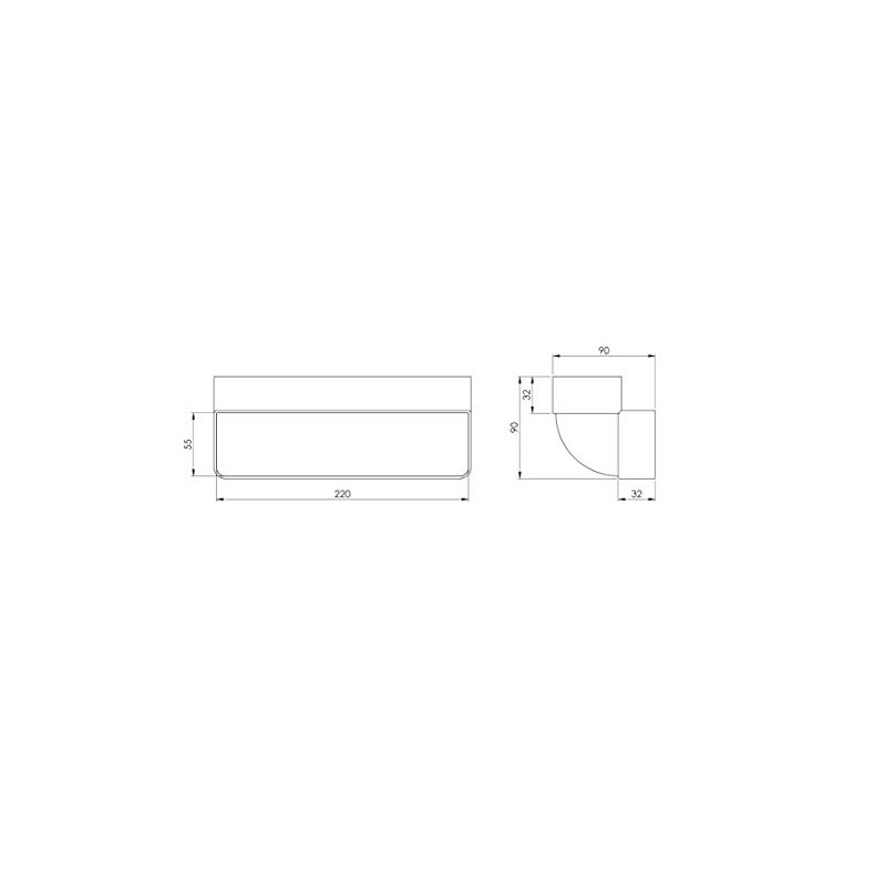 220 x 55 mm Deflection Piece Vertical Flat Channel Square