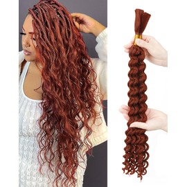 Deep Wave Bulk Braiding Hair Extensions-20 Inches 4 Bundles Ginger Synthetic Curly Hair Bundle for Braiding,No Weft Braids for Human（20"-4 Bundles,350#）