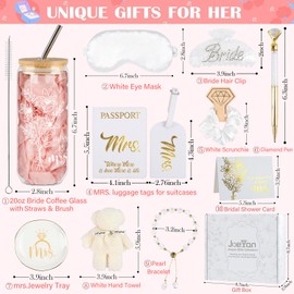 Joeyan Bridal Shower Gifts for Bride, 10Pcs Engagement to Honeymoon Bride To Be Gift Box for Women, Future Mrs, Her, Fiance, Proposal Wedding Set, Bachelorette Party Favors Basket, 20oz Bridal Cup