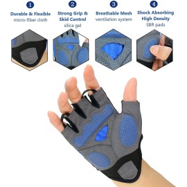 Luxobike Large Cycling Blue MTB Road Bike Gloves for Men – Shock Absorbing / Gel Padded