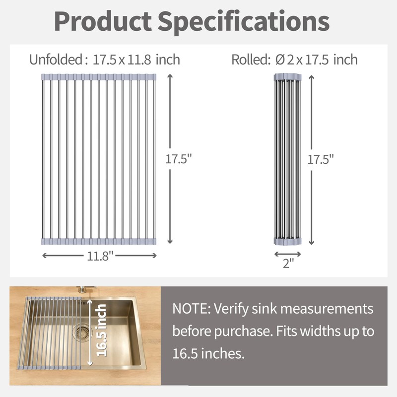 Roll Up Dish Drying Rack for Over Sink -17.5"x11.8" Foldable