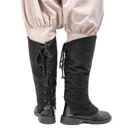 FURPHI Medieval Linen Leg Covers for Boots Pirate Cosaplay Renaissance Costume Accessories (Black)