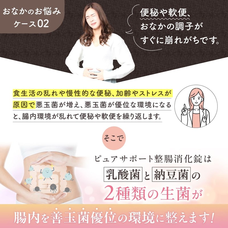 [指定医薬部外品] ピュアサポート 整腸消化錠 [乳酸菌 糖化菌 配合 整腸剤] [腸活 腸内フローラ改善] 便秘