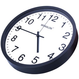 WISKALON 10 inch Wall Clock,Silent Non-Ticking Elegant Black Frame Wall Clock,Classic Digital Wall Clock with Glass,Battery Operated Round Wall Clock,Easy to Read Home/Office/School White Wall Clock