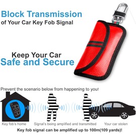 VAWcornic 2 Pack Faraday Bag for Car Key Fob, Genuine Leather Car Key RFID Signal Blocking Pouch Keyless Signal Block Key Case for Car Security, Anti-Theft Remote Entry Smart Fob Protection - Red