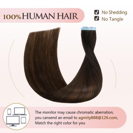 AGMITY Hair Extensions Tape in 100% Real Human Hair Balayage Natural Black to Chocolate Brown 16 inches 20pcs 40Gram Straight Seamless Tape in Hair Extensions Real Human Hair(16 inches #T1b-P1b-4)