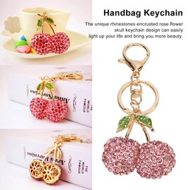 Pssopp Rhinestone Keychain Cherry Key Ring Rhinestones Stylish Pendant Cute Fashion Hanging Pendants for Car Purse Backpack()