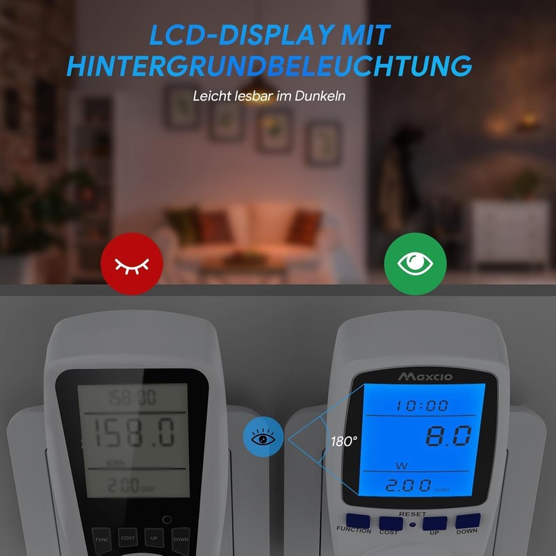 Maxcio Power Meter, Power Socket, Energy Cost Meter, Power Consumption