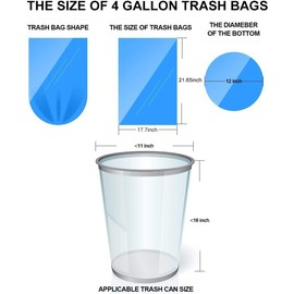 Small Trash Bags Kitchen Garbage Bags - 4 Gallon Clear Trash Bags Strong Wastebasket Liners for Bathroom, Kitchen, Office 15 Liter Trash Can Liners - 150 Counts
