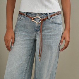 rgwtgkyh Rope Belts for Women Boho Thin Tie Brown Leather Belt with Gold Buckle for Formal Costume Dresses Skirt Jeans Pants