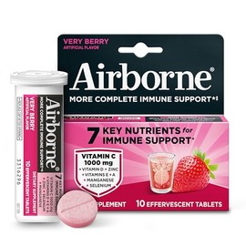 Airborne 1000mg Vitamin C with Zinc Effervescent Tablets, Immune Support Supplement with Powerful Antioxidants Vitamins A C & E - 10 Fizzy Drink Table