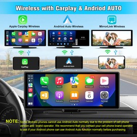 Pyniro 10.26" Portable Apple Carplay Screen for Car, Carplay & Android Auto Car Stereo, Touchscreen GPS Navigation 4K Dash Cam/1080P Backup Camera/Mirror Link/Bluetooth/Voice Control