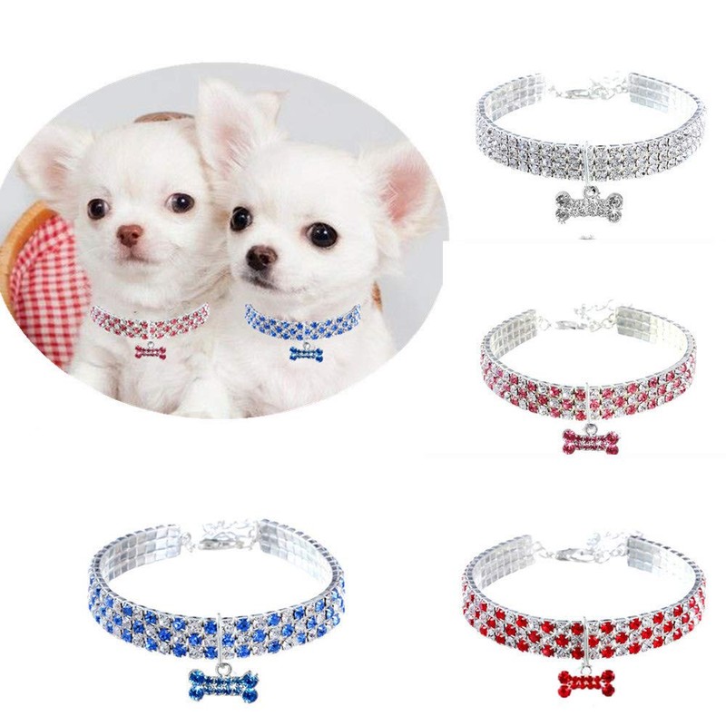 RayMinsino Pet Collar with Diamonds, Adjustable Crystal Diamond Elastic Bone