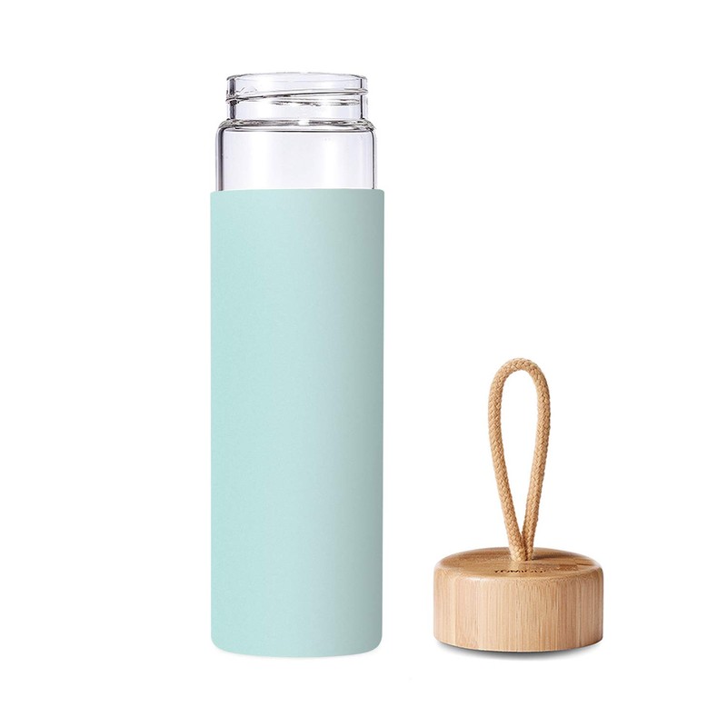 Yomious 20 Oz Borosilicate Glass Water Bottles with Silicone Sleeve