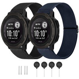 HQzon 22mm Elastic Nylon Band Compatible with Garmin Instinct 1/2/3 45mm Solar,Soft Breathable Sport Replacement Strap for Fenix 8 47mm/Instinct Esports/Tactical(2 pack)