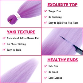 Dorsanee Ombre Purple Braiding Hair Pre Stretched 24 Inch 3 Packs Purple to Light Purple Braiding Hair for Box Braids Twists Locs Soft Yaki Texture Hot Water Setting (#Purple/Light Purple)