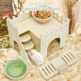 BNOSDM 2 Pcs Hamster Ceramic Food Bowl Flower Series Gerbil Drinking Bowls Anti-Turning Food & Water Dish for Dwarf Syrian Hamsters Gerbil Chinchilla（Pink, Rose Pattern）