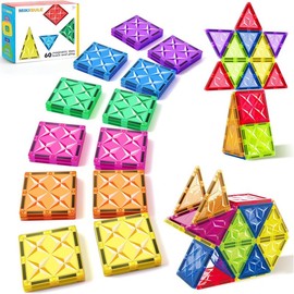 MikiBlue Magnetic Building Tiles Set for Kids, 60 PCS Magnetic Blocks Shapes Toys Colorful Clear 3D Magnetic for Boys and Girls Enhance Creativity & Learning magnetic  tiles magnet  tiles