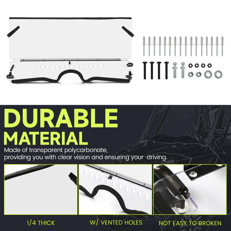 HECASA Front Clear Vented 1/4" Windshield Compatible with 2004-2013 Yamaha