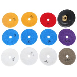 TJHSM 4 Inch Diamond Concrete Polishing Pads Wet Dry Set 11 Pieces and 1 Backer Pad Suitable for Polishing Stone, Metal and Other Materials