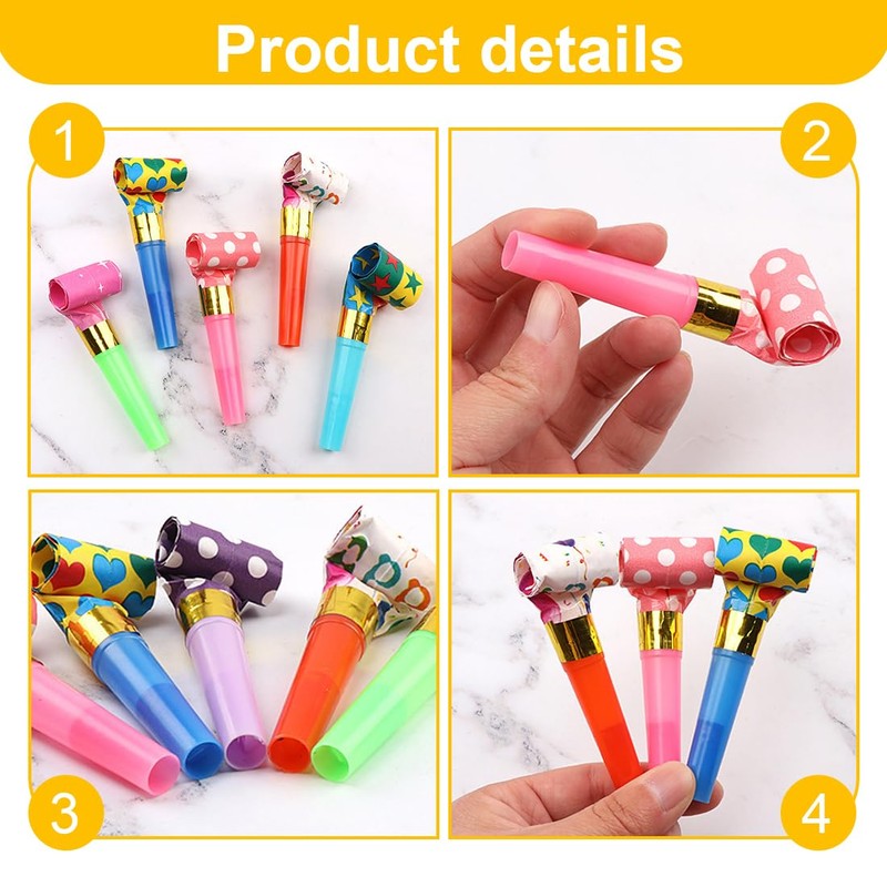 WUSJCOF Pack of 15 Party Flutes Blower Party Whistle Noise-Maker