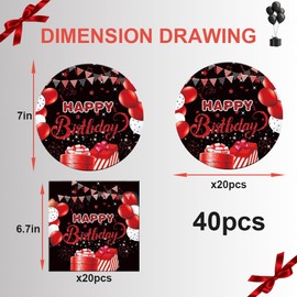40 Pcs Black Red Birthday Party Supplies - Theme Plates & Napkins Baby Shower Decorations