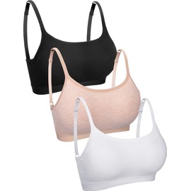 Boao 3 Pieces Mini Camisole Bra Padded Brassiere Tank Top Brassiere Women Sports Bra with Straps(Black, White, Beige,XL)