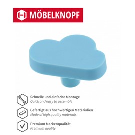 Gedotec Children's Furniture Handles Made of Rubber Cloud Blue 1 Piece Children's Furniture KID Drawer Knob Elastic Saliva-Resistant Rubber Furniture Knob for Children's Room Includes Mounting