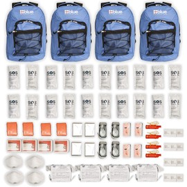 Family 4 Pack - Blue Seventy-Two Standard 72 Hour Emergency Backpack Survival Kit for 1 Person | Survival Kit for Wildfires, Earthquake, Tornado, Hurricane, and Other Emergencies