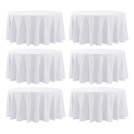 Aocoz 6 Pack White Round Tablecloth 120 Inch Tablecloths Stain Resistant Decorative Washable Polyester Table Cloth for Dining Table Banquets Buffet Parties and Wedding, Fits Square or Round Table