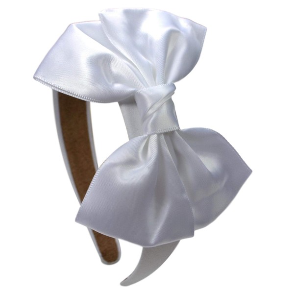 Girls Satin BOW Arch Headband By Funny Girl Designs (WHITE)